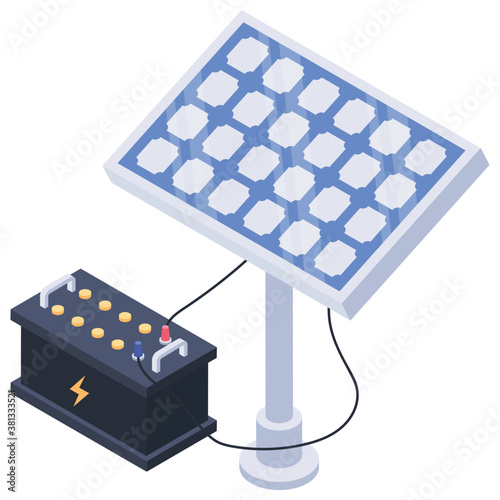 
Isometric vector icon of solar energy, photovoltaic reservoir, 
