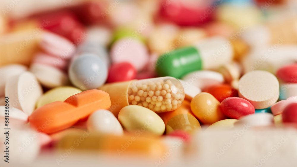 Colorful medicines drugs in a pharmacy Colorful medicines drugs in a pharmacy