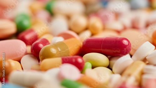 Pills capsules and other medicines drugs in close-up