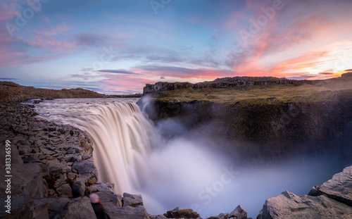 Dettifoss Waterfall at Sunset  Iceland.