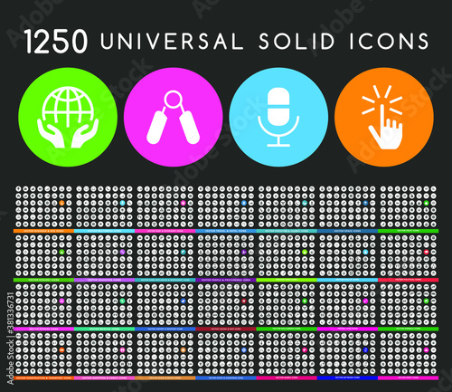 Set of 1250 High Quality Solid Icons . Isolated Vector Elements