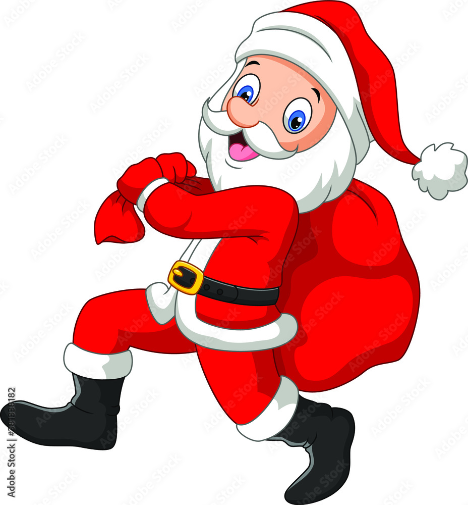 Santa Claus running with sack of gifts Stock Vector | Adobe Stock