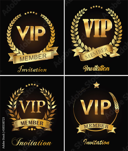 Golden VIP invitation retro template on black background