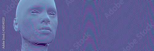 Lined head of woman. Abstract profile view of a woman. Vector background.