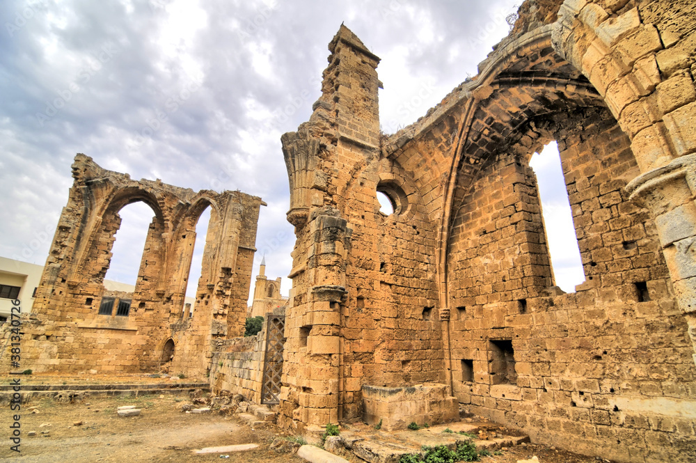 Ruins of medieval  churches destroyed by the Turkish Otoman army  in Famagusta, North Cyprus