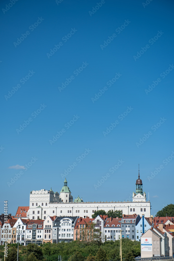 Szczecin Panorama view with Odra river. Szczecin historical city with architectural layout similar to Paris