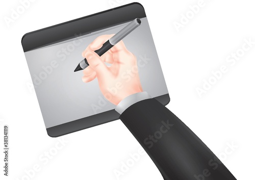 Hand using a digital drawing tablet