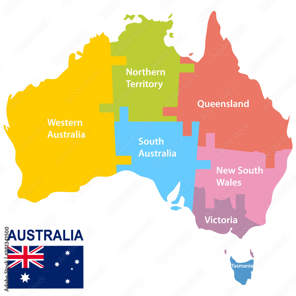 Australia map. Colored state map of Australia with puzzle. Vector, cartoon illustration. Vector