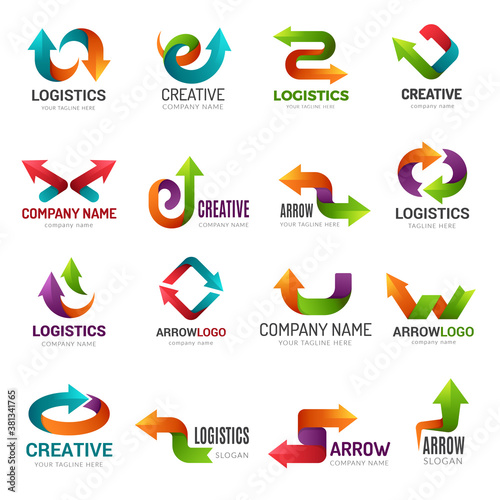 Arrows logotype. Digital web stylized symbols direction abstract arrows for business identity geometrical forms vector. Illustration logo trend pointer, trendy web stylized logotype