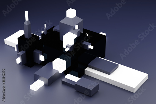Abstract background of rectangular and cubic shapes. Glowing techno designs. Futoristic concept. 3d render illustration.