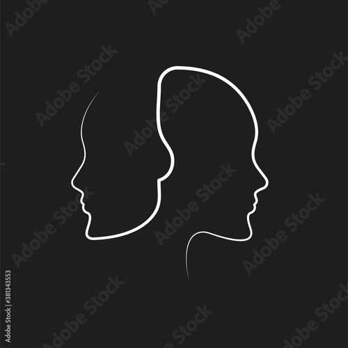 Poster drawn in continuous line consisting of two female profiles