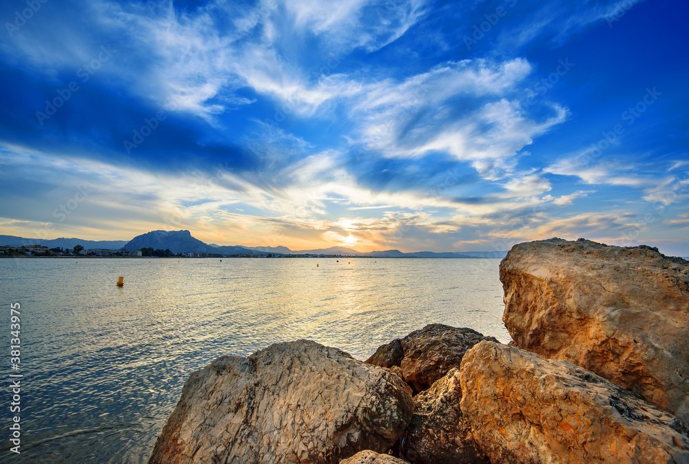 seascape of sunset at Denia Bay