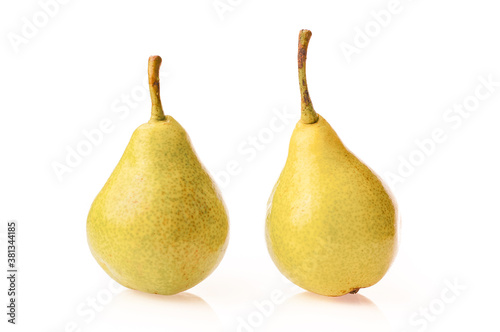 yellow ripe organic pears. Studio isolate closeup on white background