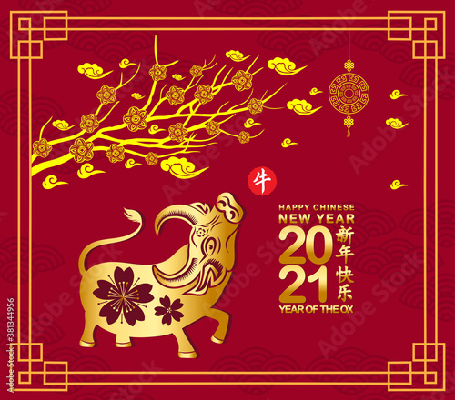 2021 chinese new year calendar. Year of the Ox (Chinese translation Happy chinese new year 2021, year of ox)