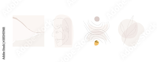 Modern abstract shapes art Trendy organic forms and line art drawing