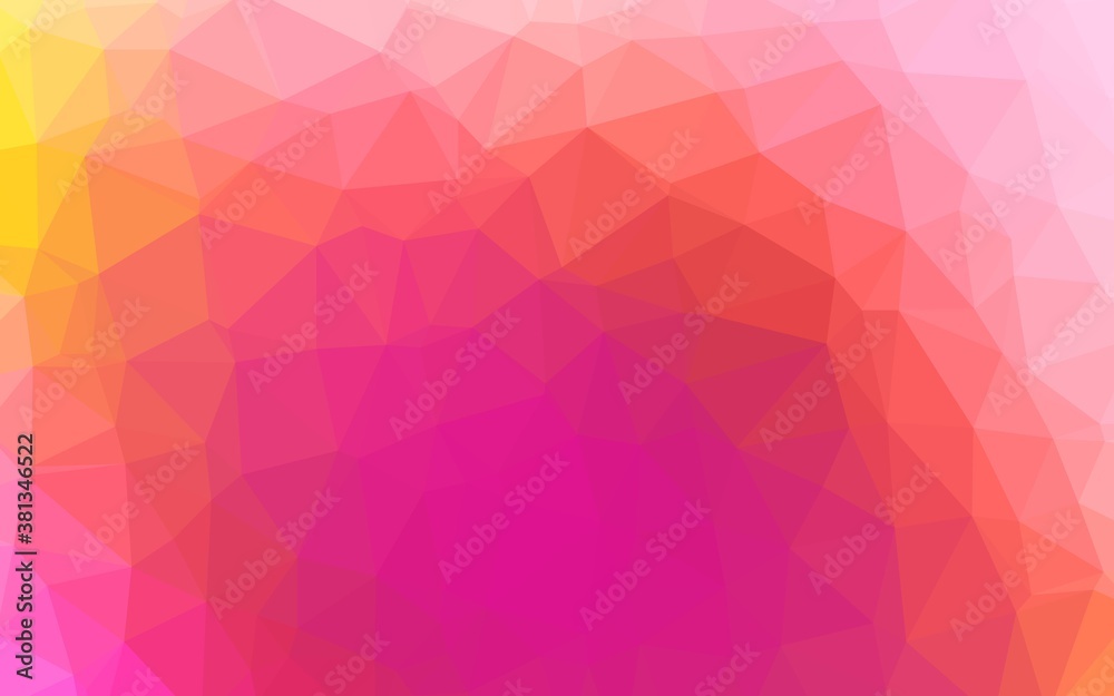 Light Pink, Yellow vector shining triangular pattern. Creative illustration in halftone style with gradient. Template for your brand book.