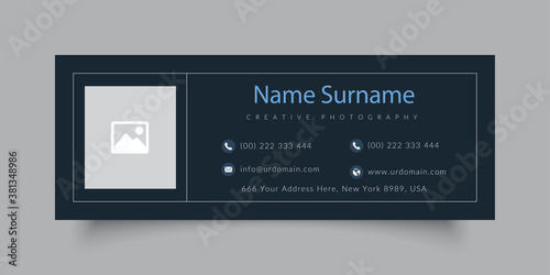 Corporate email signature template with an author photo place modern layout black background