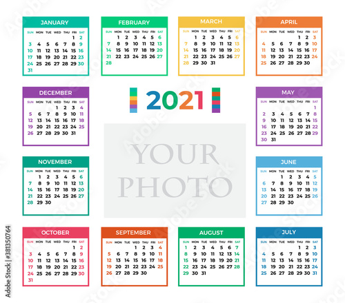 Calendar for 2021 on white background