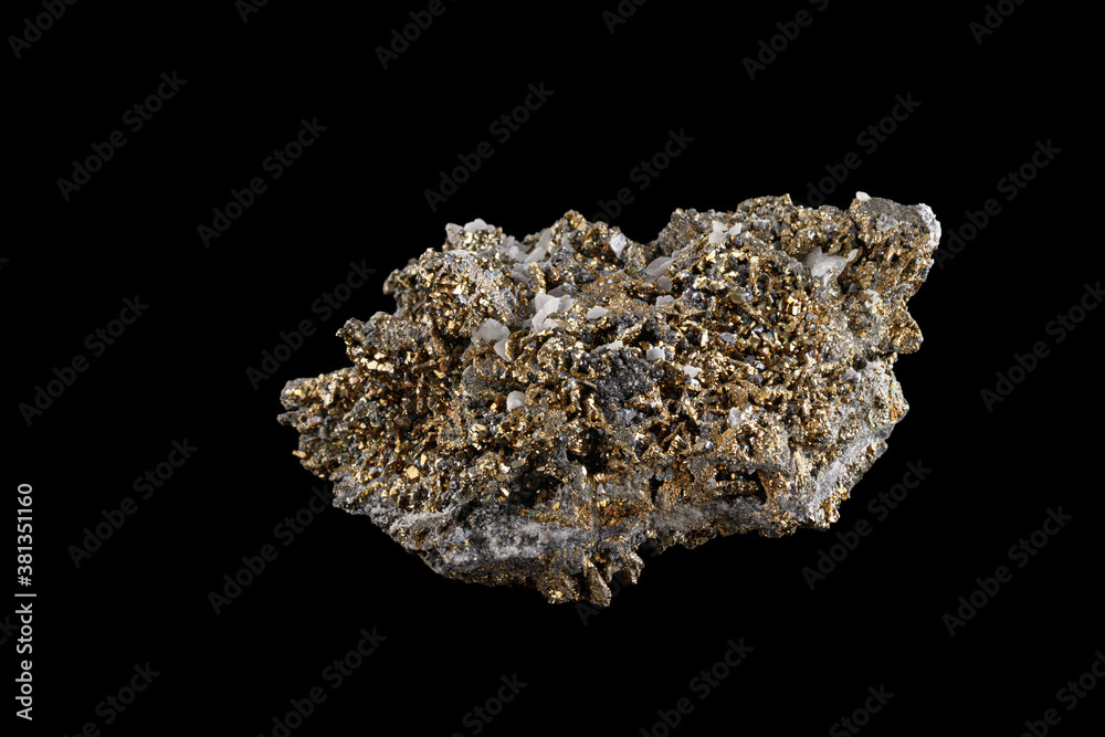 macro stone mineral Quartz Pyrite on a black background macro stone mineral Quartz Pyrite on a black background