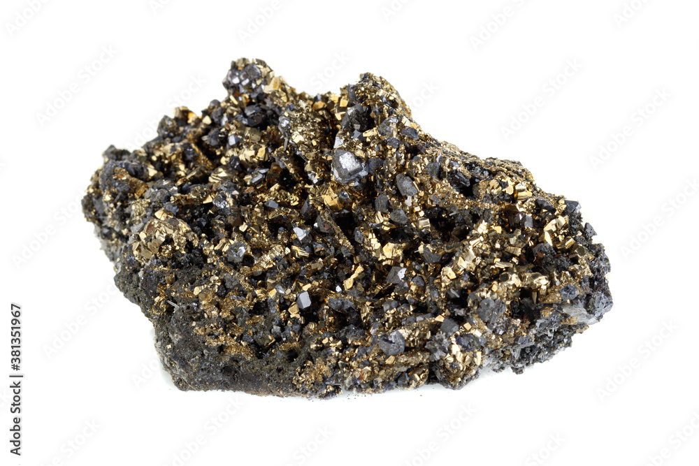 macro stone mineral Quartz pyrite on a white background macro stone mineral Quartz pyrite on a white background