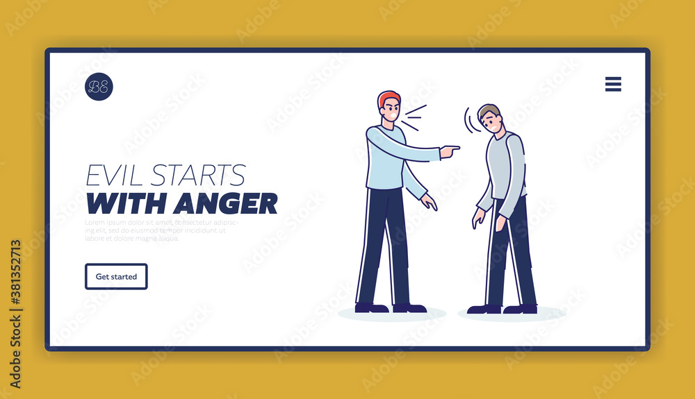 Landing page with angry boss screaming at upset office worker, website template Landing page with angry boss screaming at upset office worker, website template