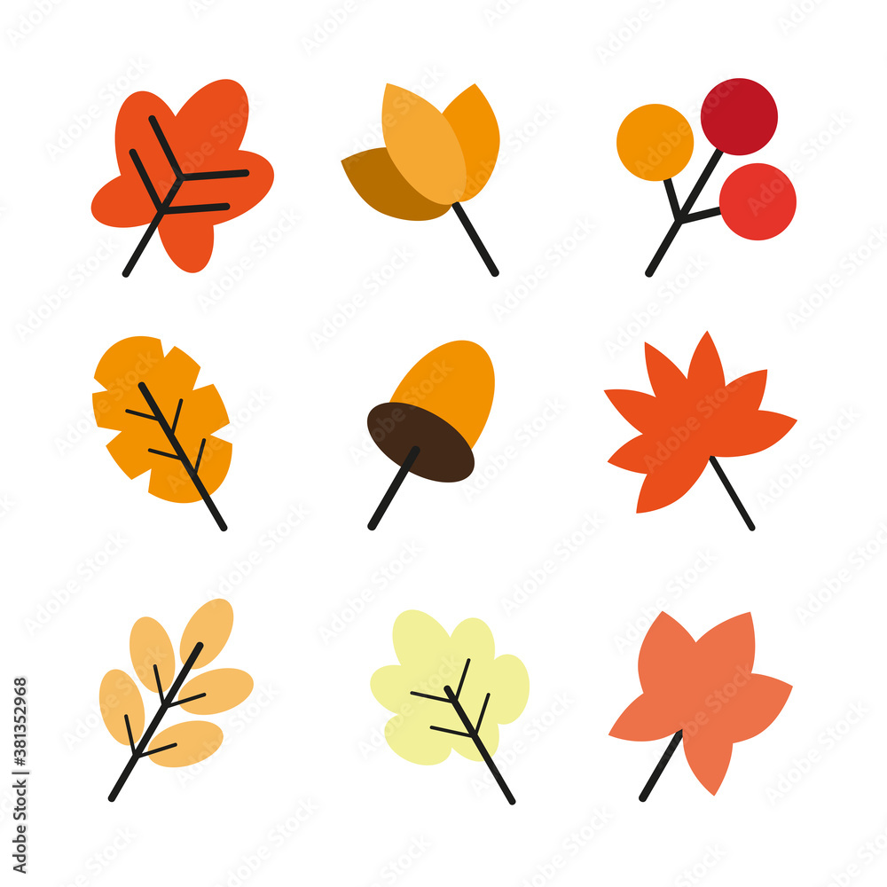 Set of autumn leaves vector collection.