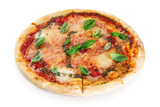 Pizza Margherita isolated on white background.