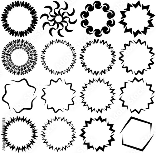 black abstract contour, outline logo shape, design element (set)