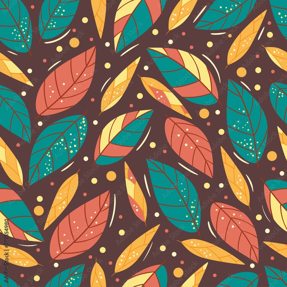 Autumn leaf seamless pattern. Colorful leaves background. Hand-drawn vector illustration. Print design for textile, wrapping. Autumn leaf seamless pattern. Colorful leaves background. Hand-drawn vector illustration. Print design for textile, wrapping.
