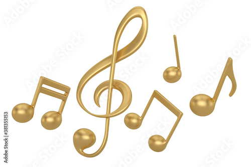 Gold musical note Isolated On White Background, 3D render. 3D illustration.