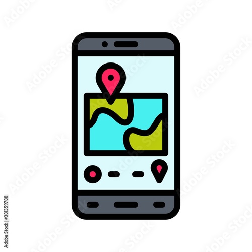 application icons set related mobile phone screen with location pin and buttons vectors with editable stroke