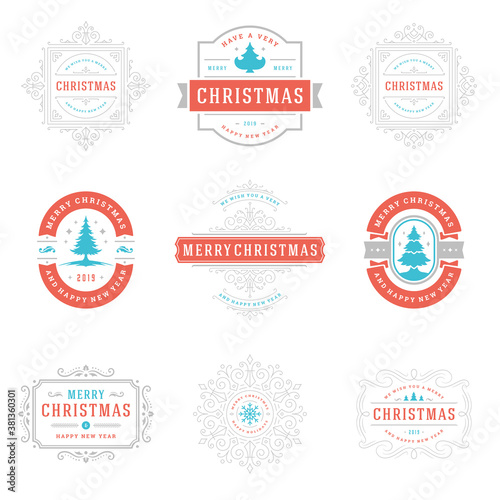 Christmas labels and badges vector design elements set