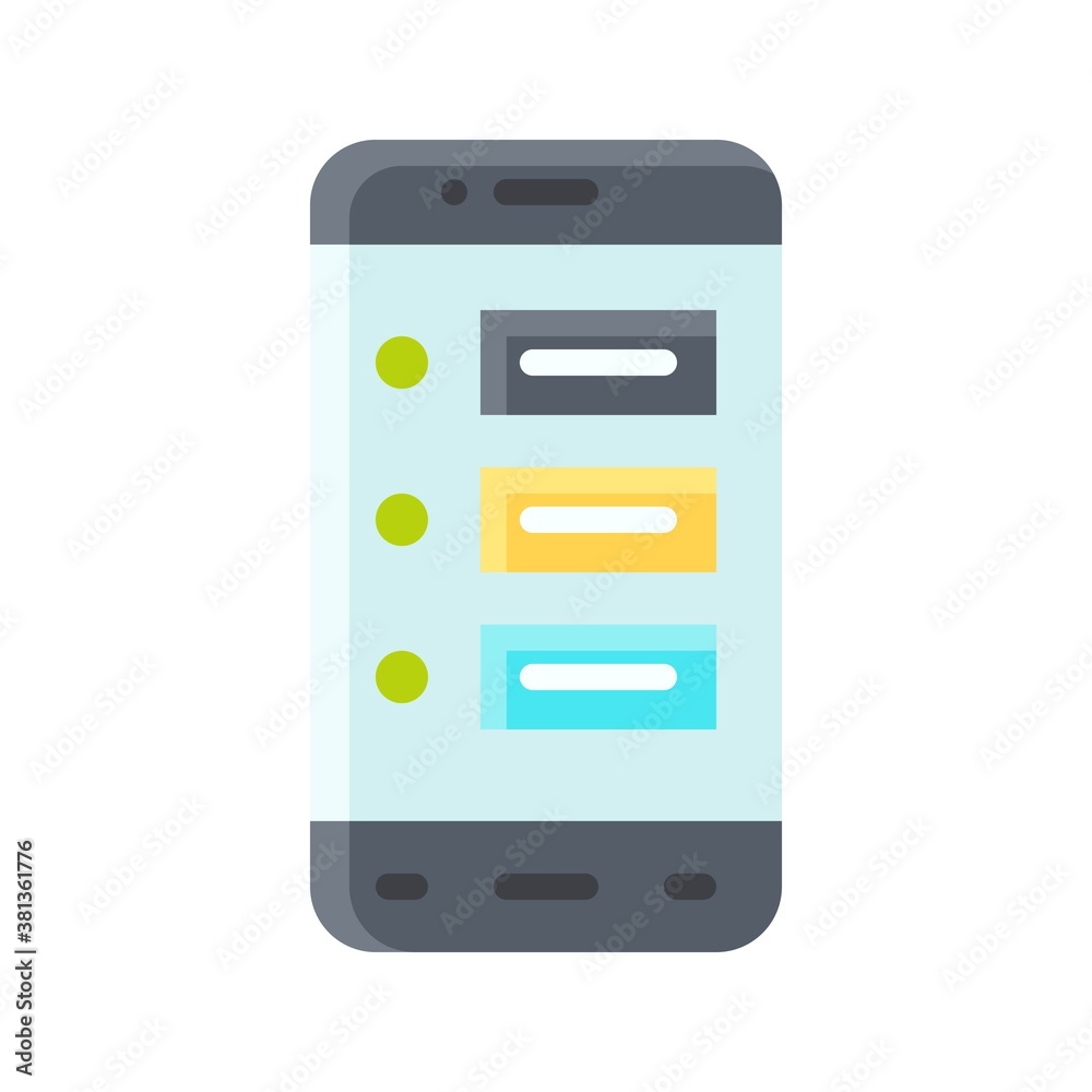 application icons set related mobile phone screen with notifications and buttons vectors in flat style, application icons set related mobile phone screen with notifications and buttons vectors in flat style,