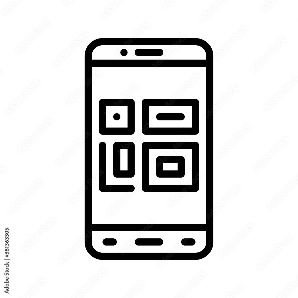 application icons set related mobile phone screen with bar code and buttons vectors in lineal style, application icons set related mobile phone screen with bar code and buttons vectors in lineal style,