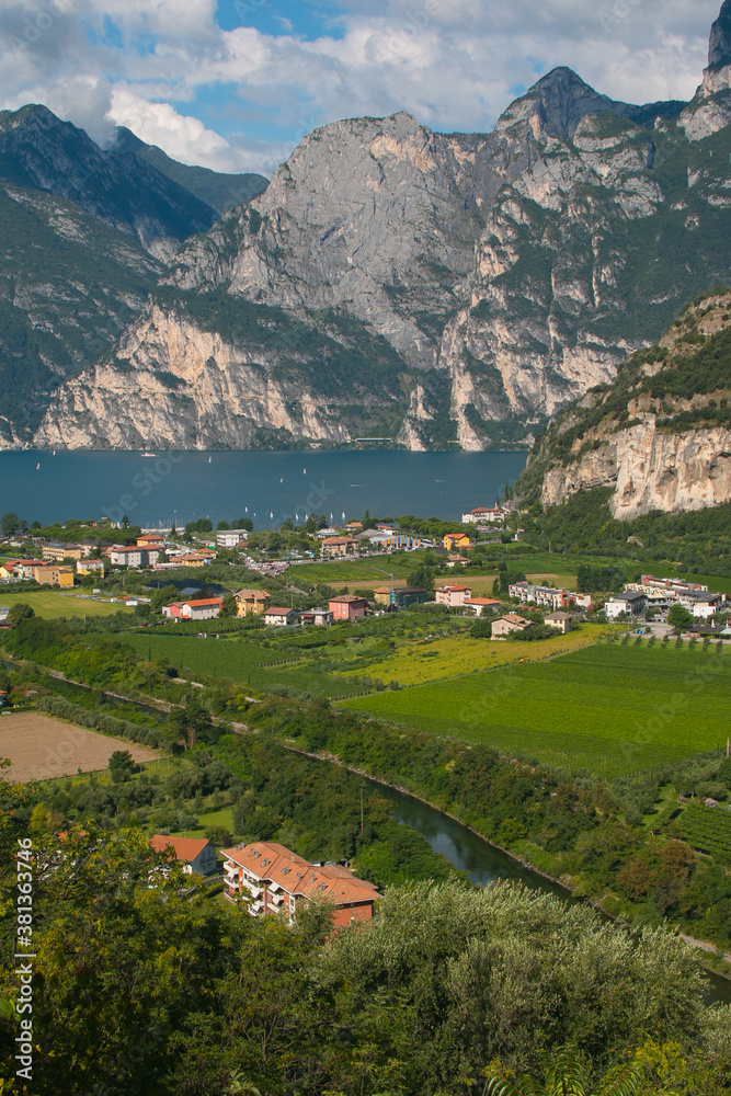 Panoramic view of Riva del Garda village in the Garda lake, Trentino Alto-Adige, Italy