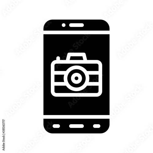 application icons set related mobile phone screen with camera, flash and buttons vectors in solid design,