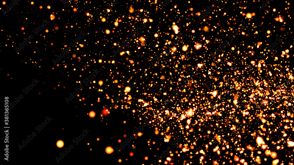 Fire particles on black background