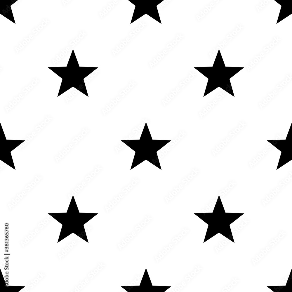 Black stars on white background seamless pattern. Black stars on white background seamless pattern.