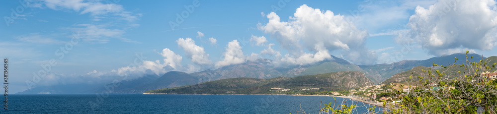 panorama of the mountains in mediterranean sea in Corsica