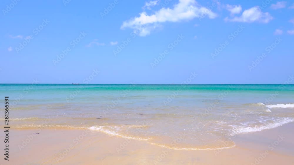 Nature video scene of Phuket beach sea sand and sky. Landscape view of beach sea in summer day. Beach space area. At Karon Beach, Phuket, Thailand. Nature landscape and travel concept. Nature video scene of Phuket beach sea sand and sky. Landscape view of beach sea in summer day. Beach space area. At Karon Beach, Phuket, Thailand. Nature landscape and travel concept.