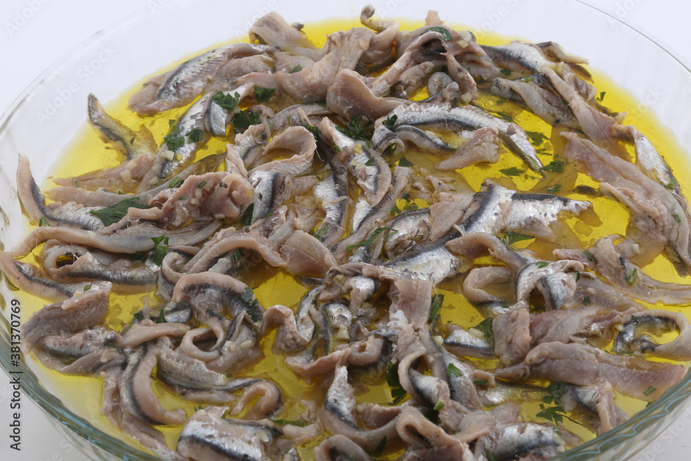 anchovies with virgin olive oil typical spanish mediterranean food anchovies with virgin olive oil typical spanish mediterranean food