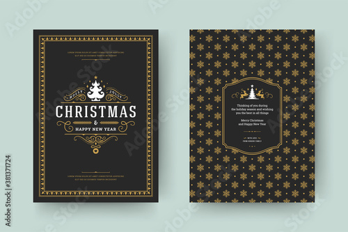 Christmas greeting card vintage typographic design ornate decoration symbols