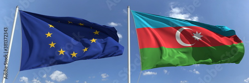 National flags of the European Union and Azerbaijan, 3d rendering photo