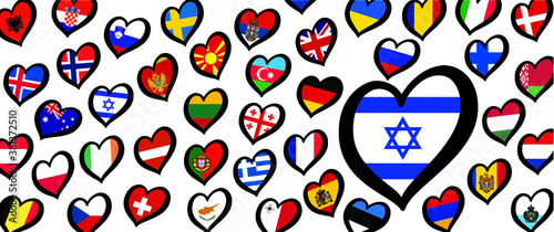 Israel Eurovision europe contest song 2021 Funny euro country map heart flag logo symbol Fun music festival icon Songfestival hearts countries Europe