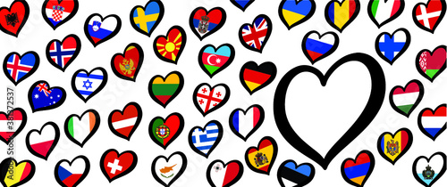 Eurovision europe contest song 2021 Funny euro country map heart flag logo symbol Fun music festival icon Songfestival hearts countries Europe
