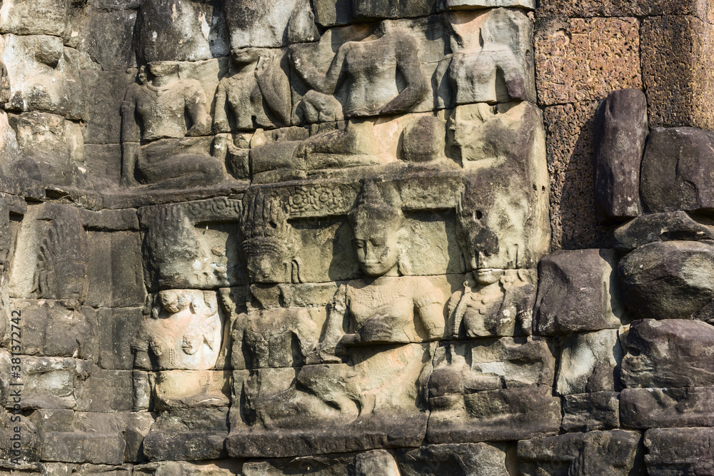 sculptures of the Terrace of the Leper King at Angkor Thom, Siem Reap, Cambodia