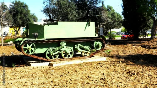 Netivot, Israel - February 12, 2019 : Homemade armored personnel carrier, 1948. Monument to the War for Independence of Israel. 4K photo