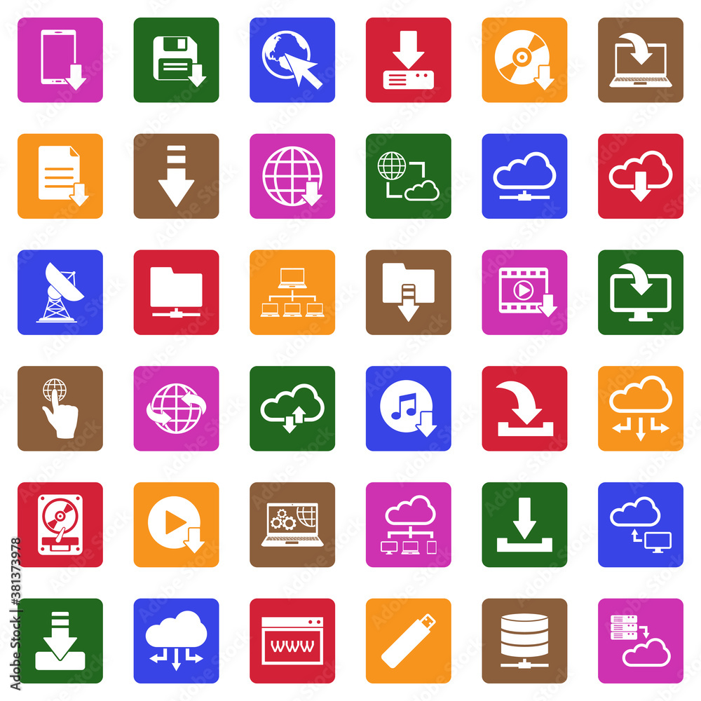 Download Icons. White Flat Design In Square. Vector Illustration. Download Icons. White Flat Design In Square. Vector Illustration.