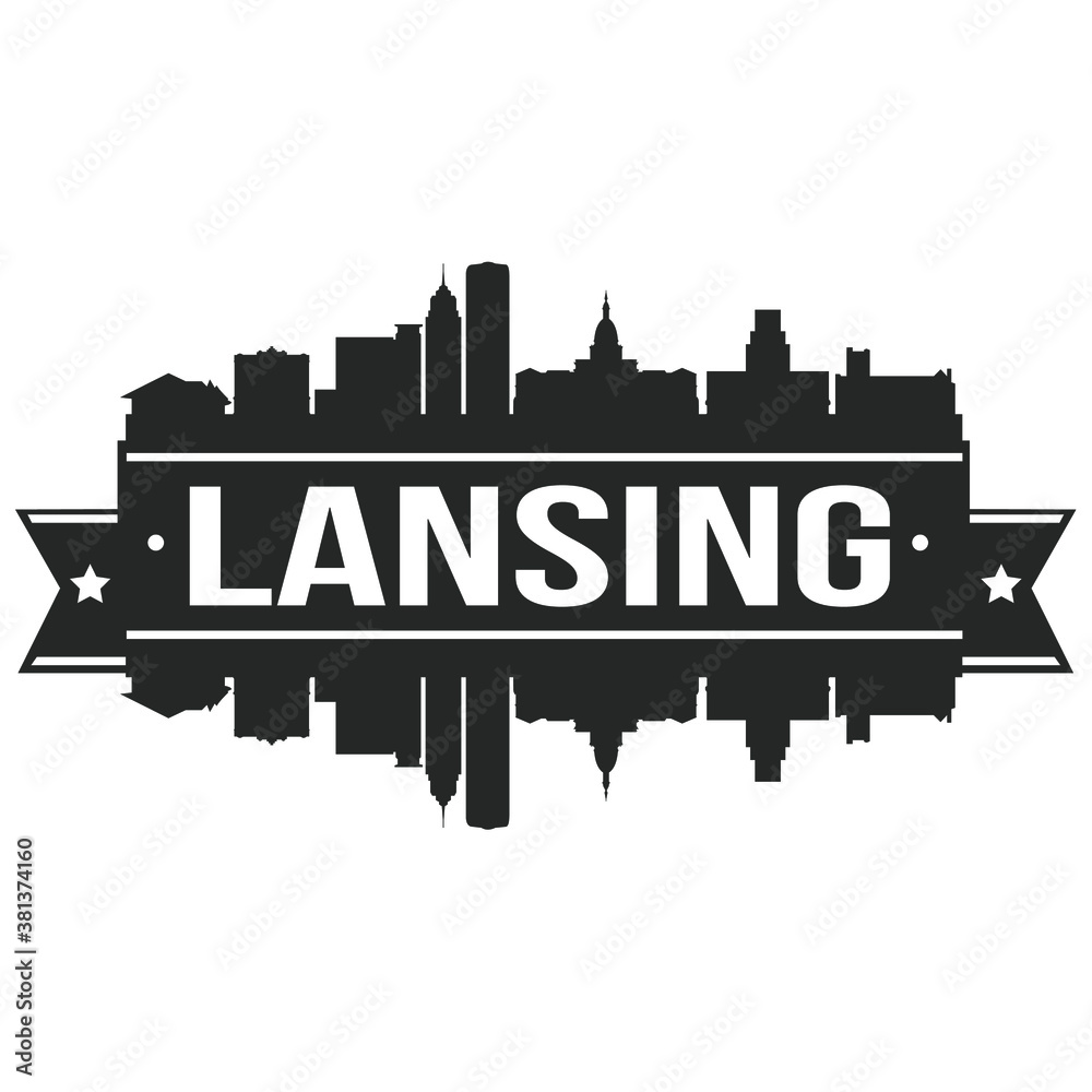 Lansing Michigan, Skyline Silhouette Design City Vector Art Stencil.