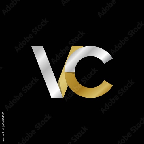 VC initial letter logo, simple shade, gold silver color